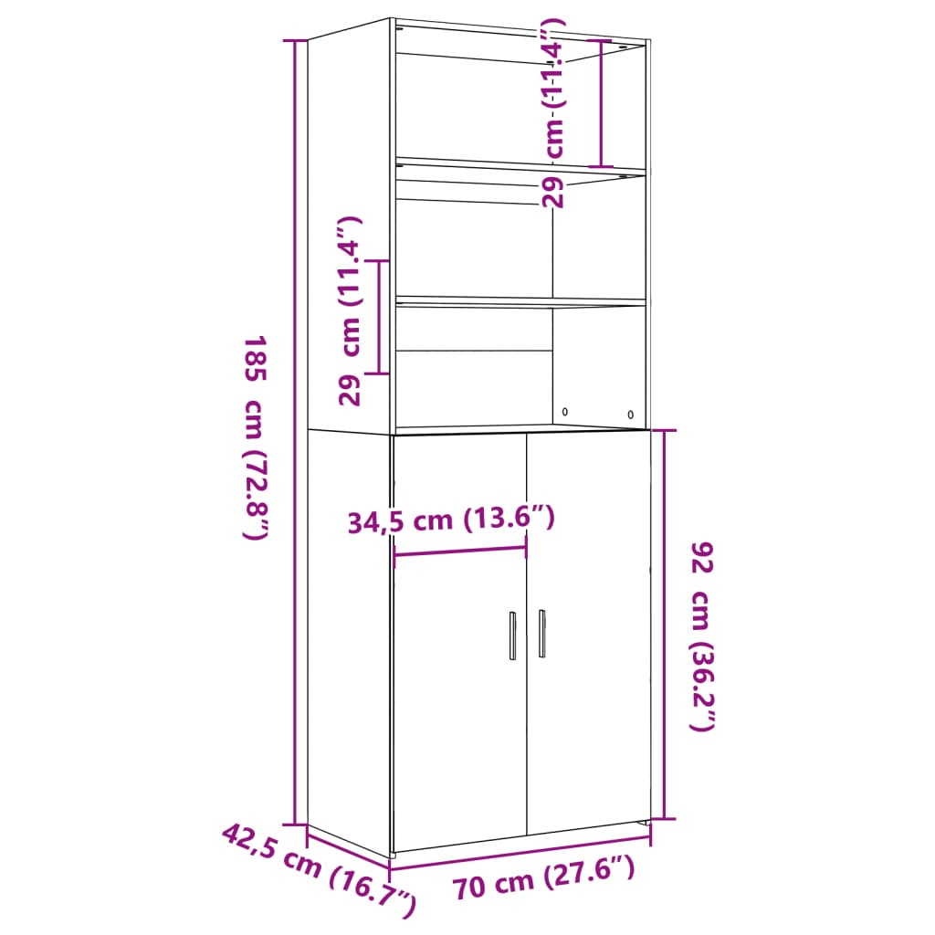 skab 70x42,5x185 cm konstrueret træ hvid