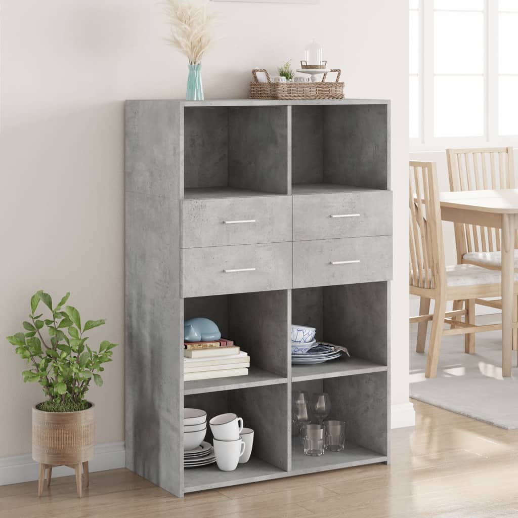 reol 80x42,5x124 cm konstrueret træ betongrå