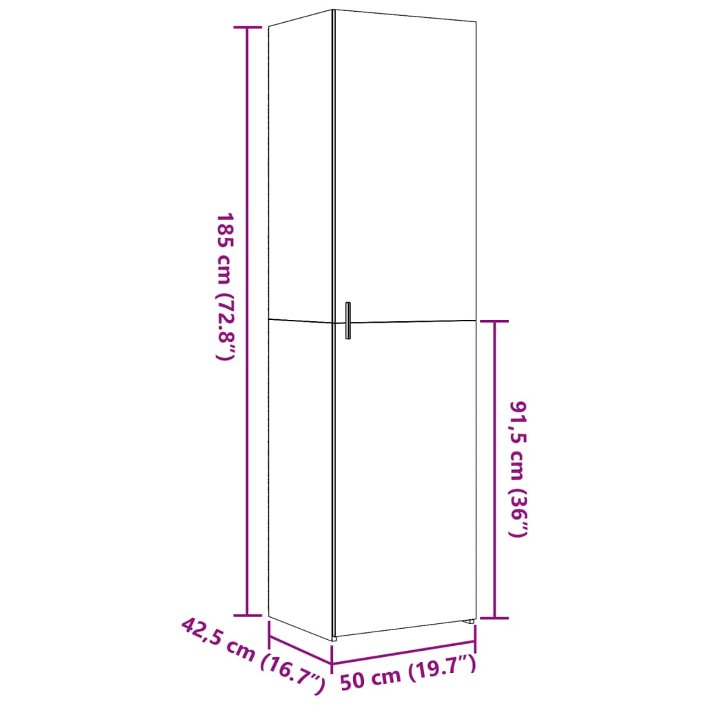 skab 50x42,5x185 cm konstrueret træ sonoma-eg