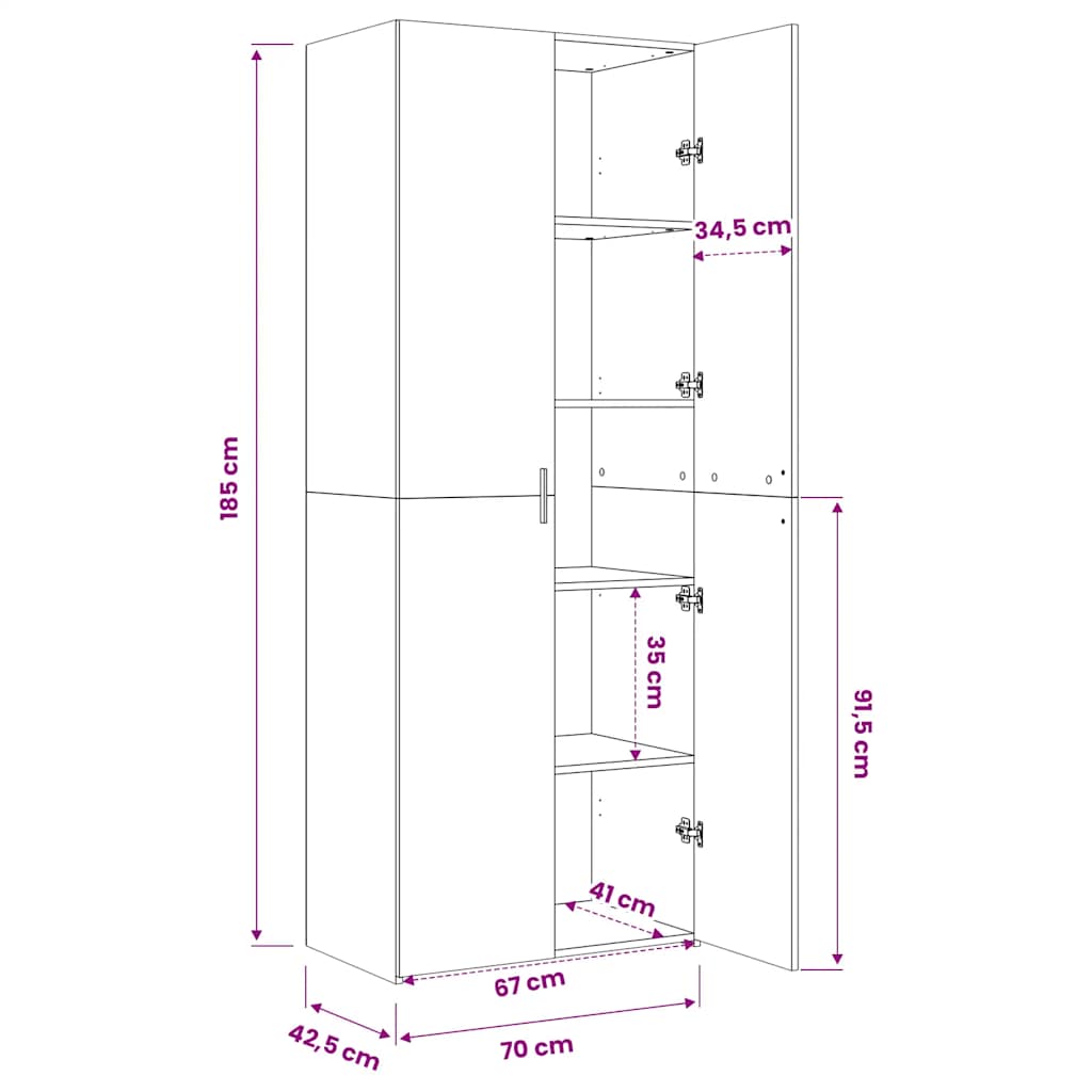 skab 70x42,5x185 cm konstrueret træ røget egetræsfarve