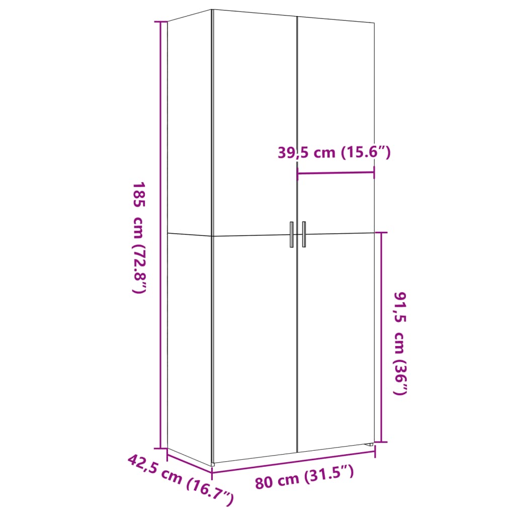 skab 80x42,5x185 cm konstrueret træ røget egetræsfarve