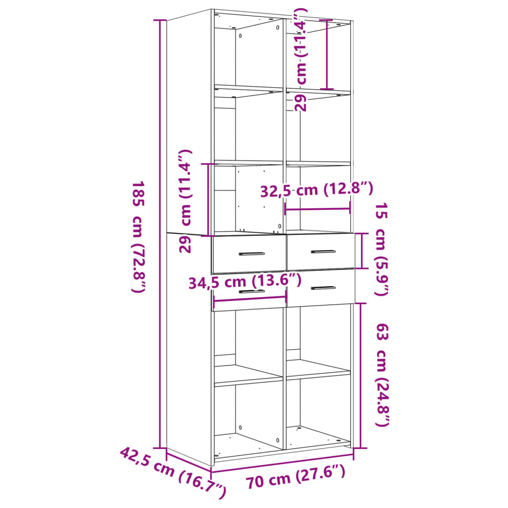 skab 70x42,5x185 cm konstrueret træ betongrå