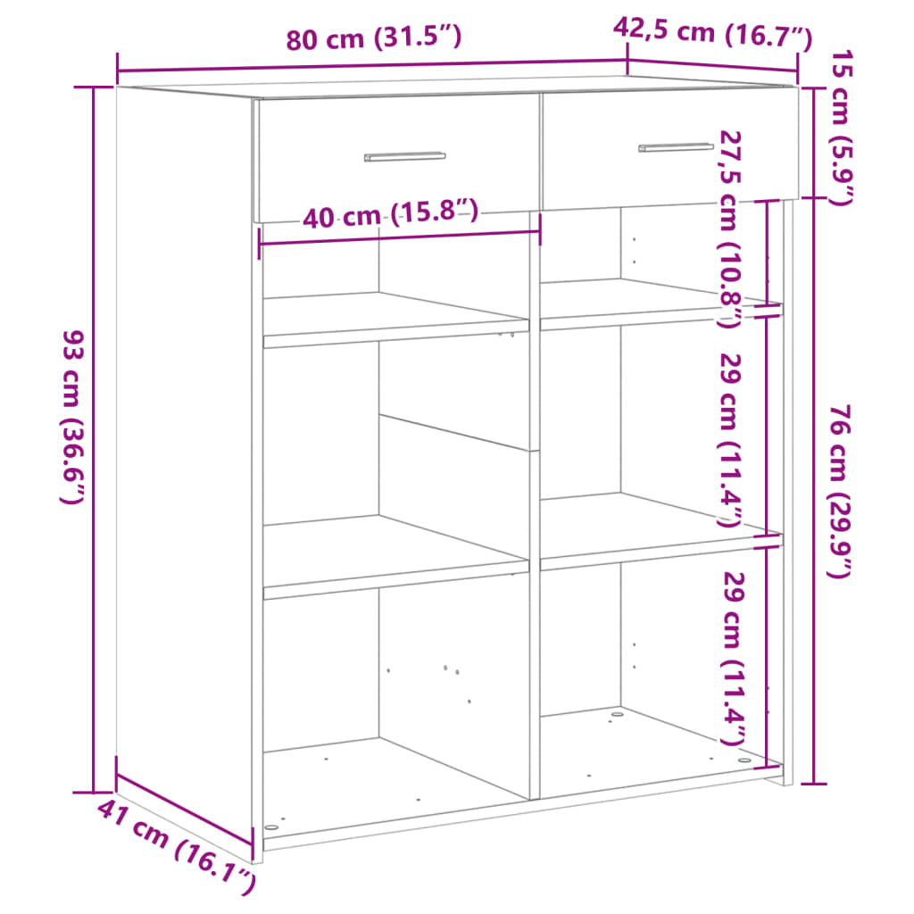skænk 80x42,5x93 cm konstrueret træ betongrå