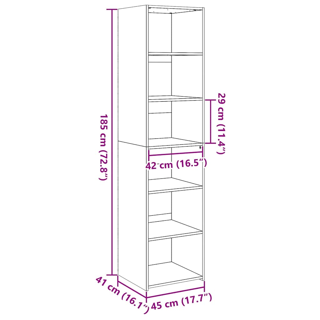 reol 45x41x185 cm konstrueret træ sort