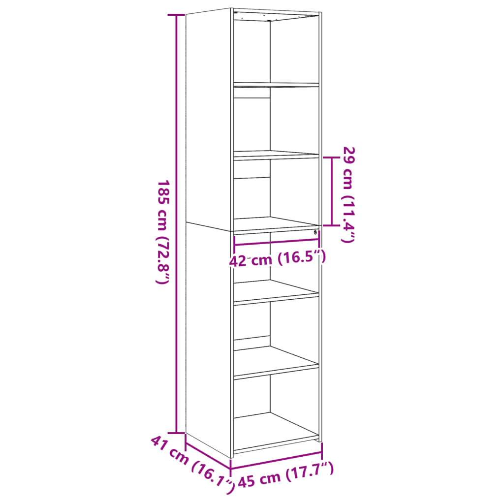 reol 45x41x185 cm konstrueret træ betongrå