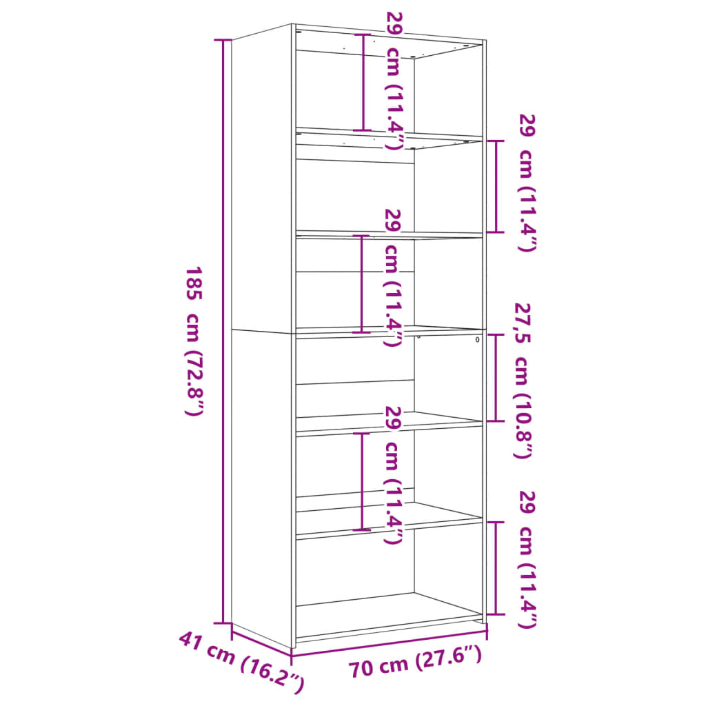 reol 70x41x185 cm konstrueret træ sort