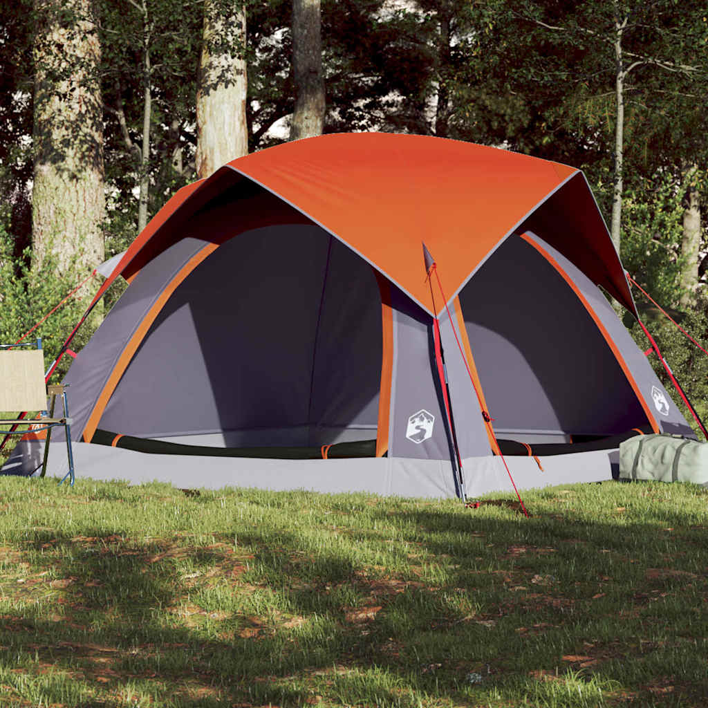 4-personers campingtelt vandtæt grå og orange billede