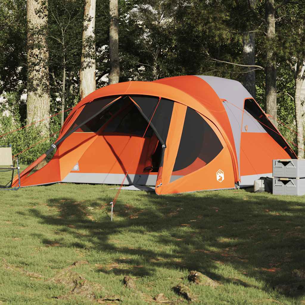 6-personers campingtelt vandtæt grå og orange billede
