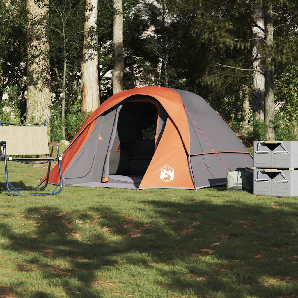 4-personers campingtelt vandtæt grå og orange billede