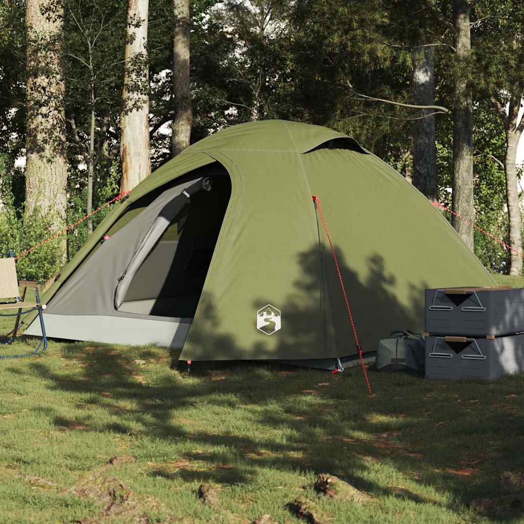 4-personers campingtelt vandtæt kuppel olivengrøn billede