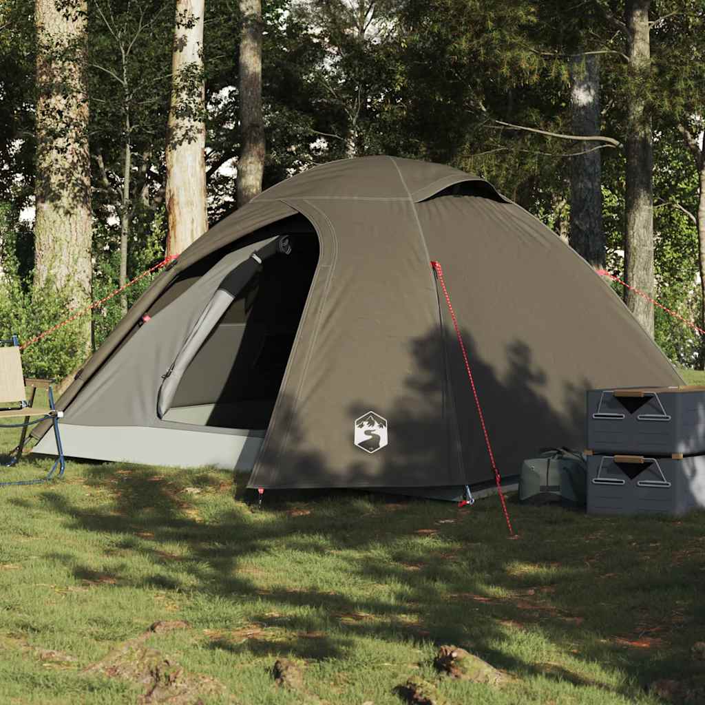 4-personers campingtelt vandtæt kuppel brun billede