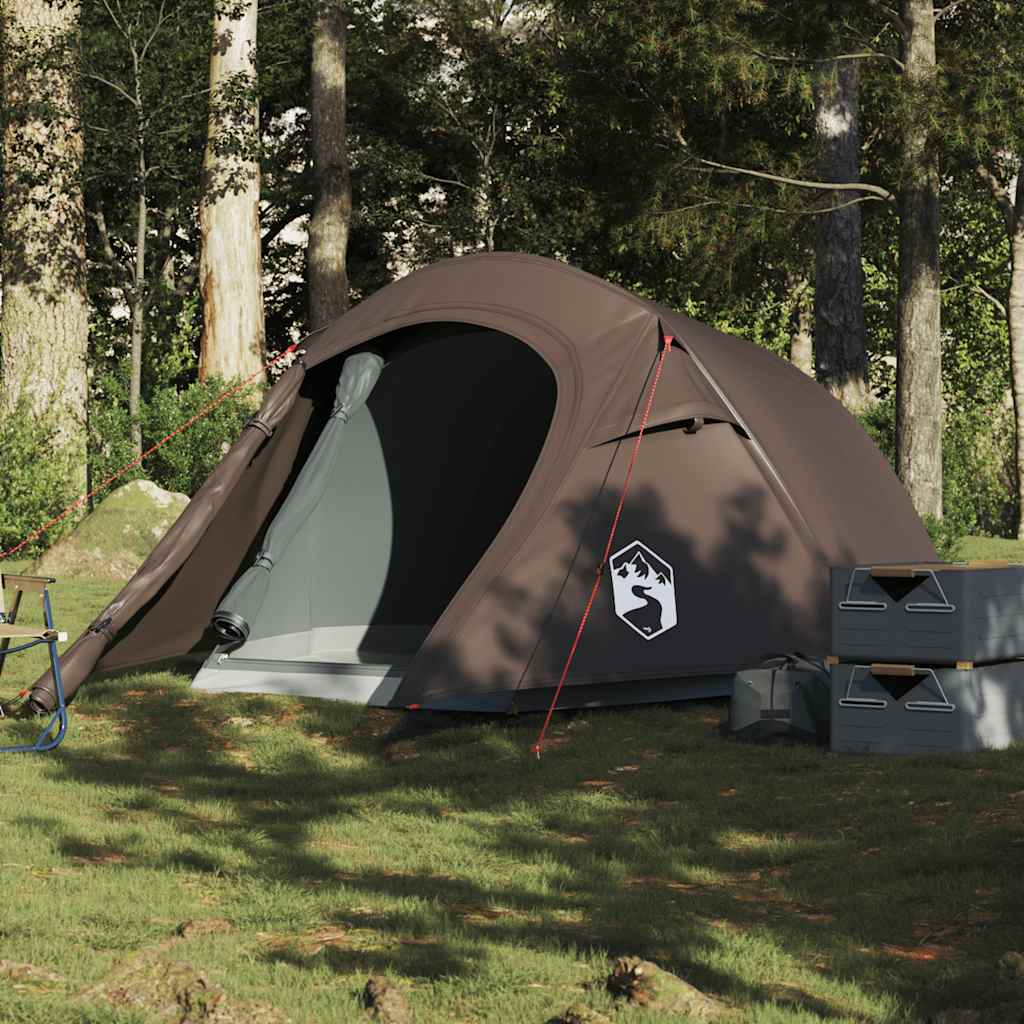 3-personers tunneltelt - vandafvisende campingtelt, brun