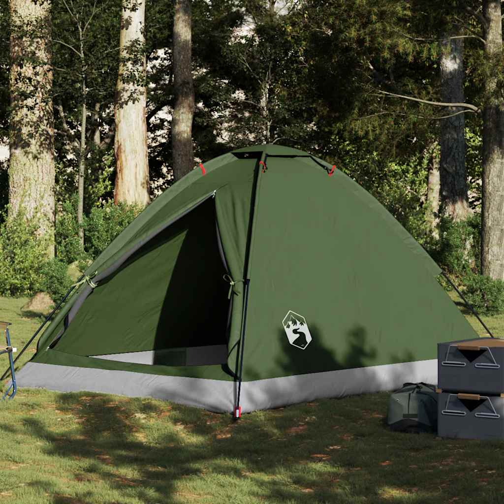 4-personers campingtelt vandtæt kuppel olivengrøn billede