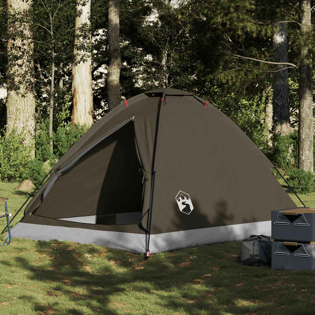4-personers campingtelt vandtæt kuppel brun billede