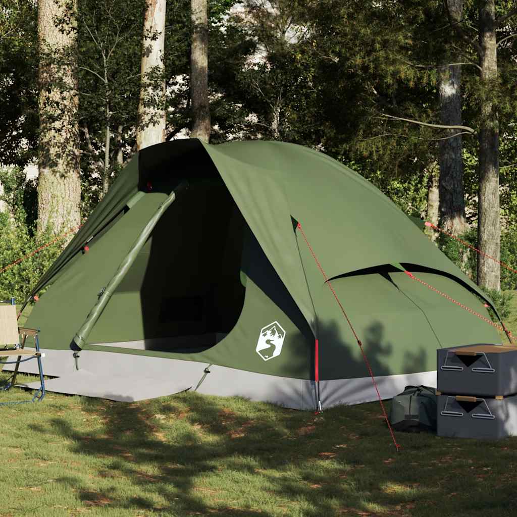 4-personers campingtelt vandtæt kuppel olivengrøn billede