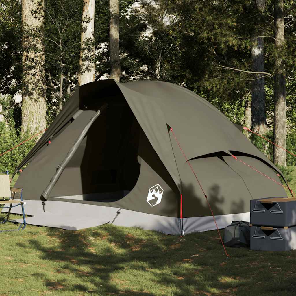 4-personers campingtelt vandtæt kuppel brun billede
