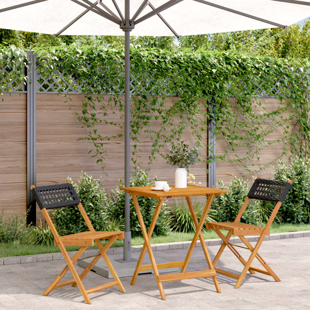 Spisebordssæt Til Haven 5 Dele Polyrattan Og Massivt Træ - Sort / 60 x 60 x 75 cm