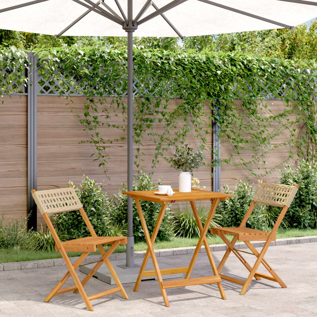 bistrosæt 3 dele polyrattan og massivt træ beige