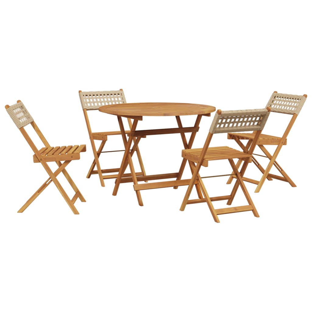 spisebordssæt til haven 5 dele polyrattan og massivt træ beige