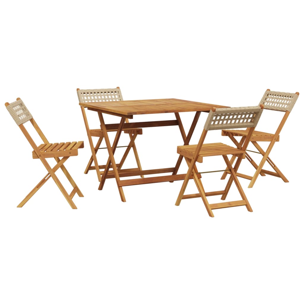 spisebordssæt til haven 5 dele polyrattan og massivt træ beige