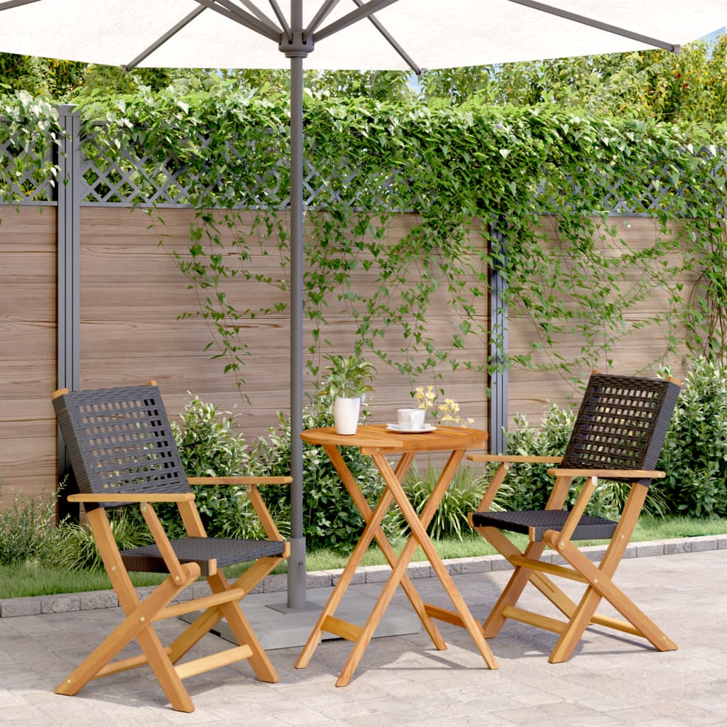 Bistrosæt 3 Dele Polyrattan Og Massivt Træ - Sort / 60 x 75 cm