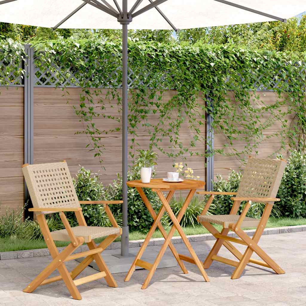 Bistrosæt 3 Dele Polyrattan Og Massivt Træ - Beige / 60 x 75 cm