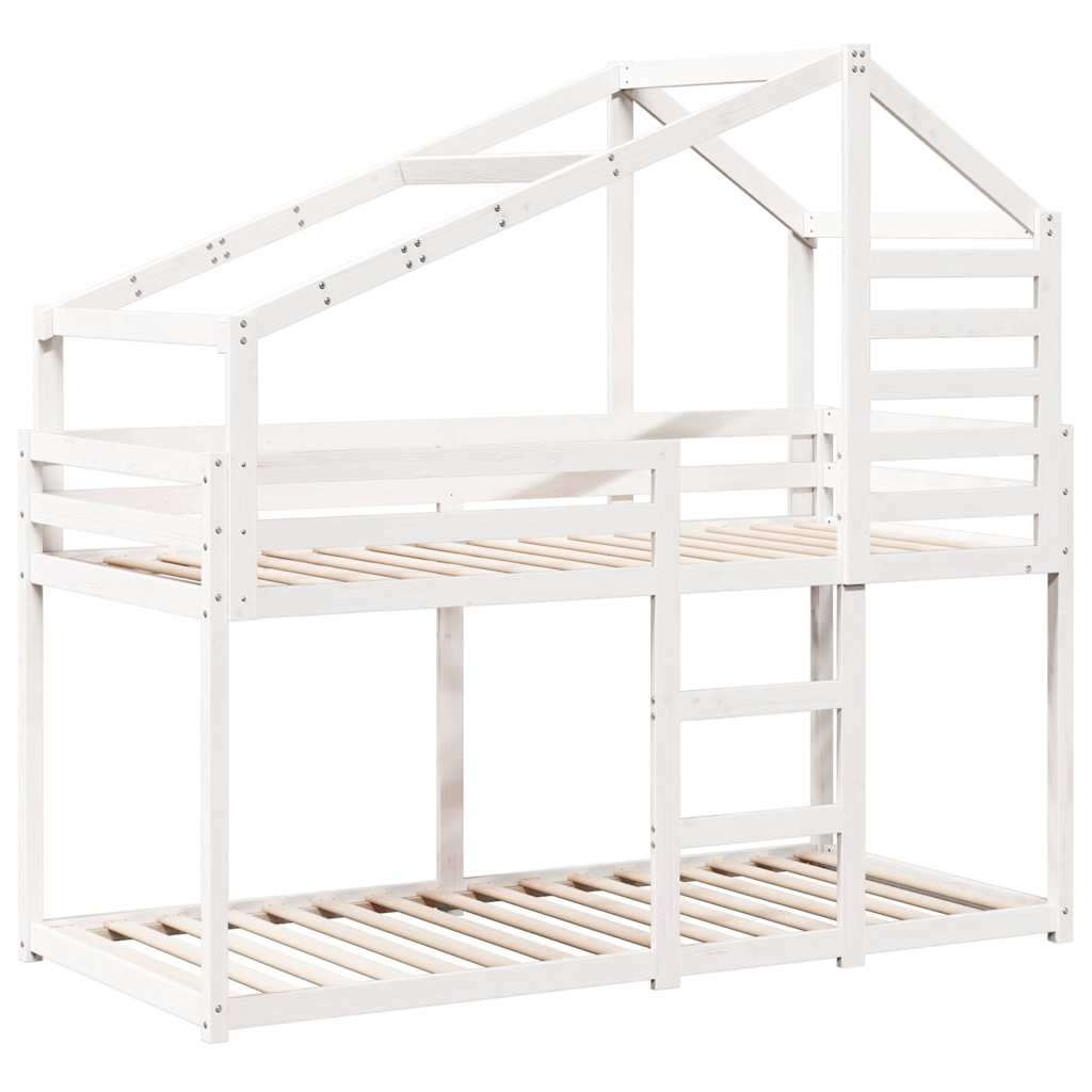 køjeseng med tag 75x190 cm massivt fyrretræ hvid