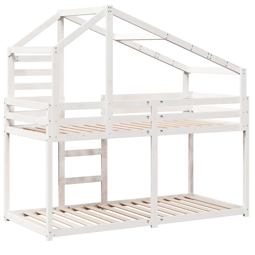 køjeseng med tag 75x190 cm massivt fyrretræ hvid