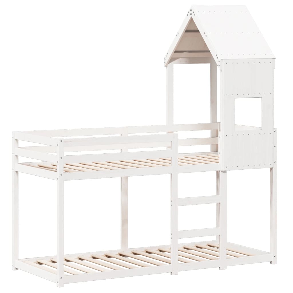 køjeseng med tag 75x190 cm massivt fyrretræ hvid