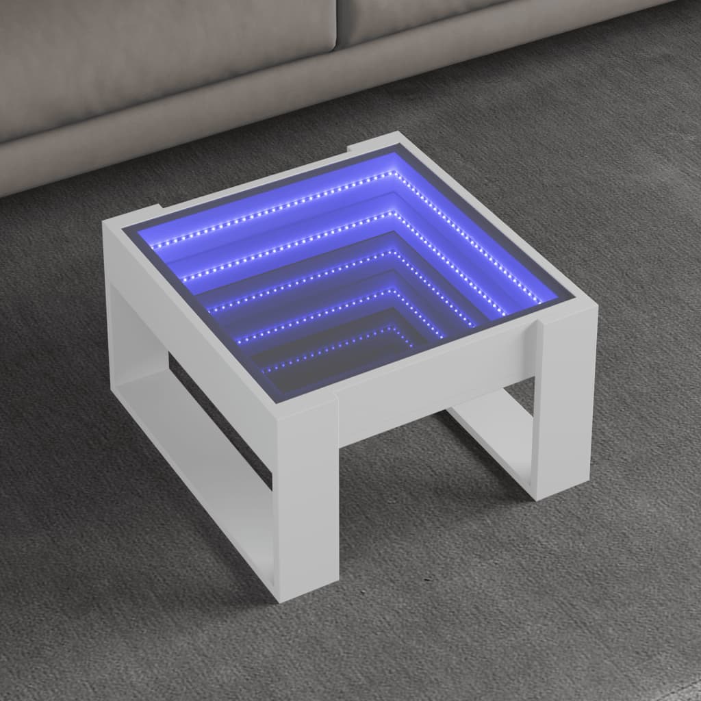 sofabord med Infinity LED-lys 50x53x30 cm hvid