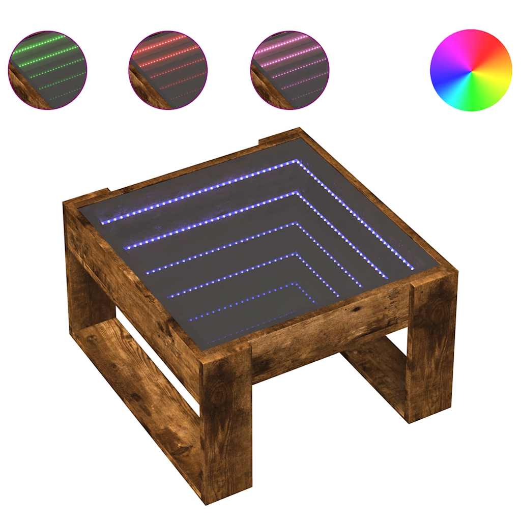 sofabord med Infinity LED-lys 50x53x30 cm røget egetræsfarve