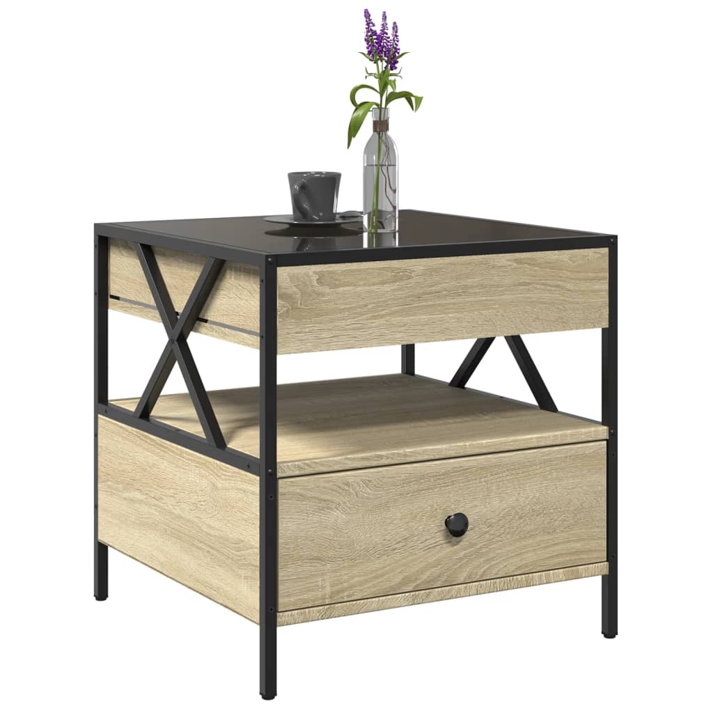 sofabord med Infinity LED-lys 50x50x51 cm sonoma-eg
