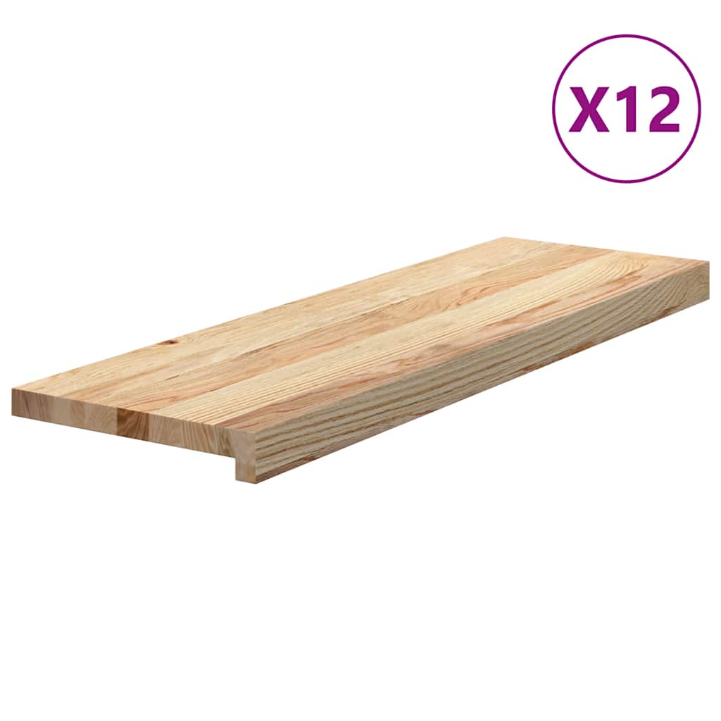 trappemåtter 12 stk ubehandlet 80x25x2 cm massivt egetræ