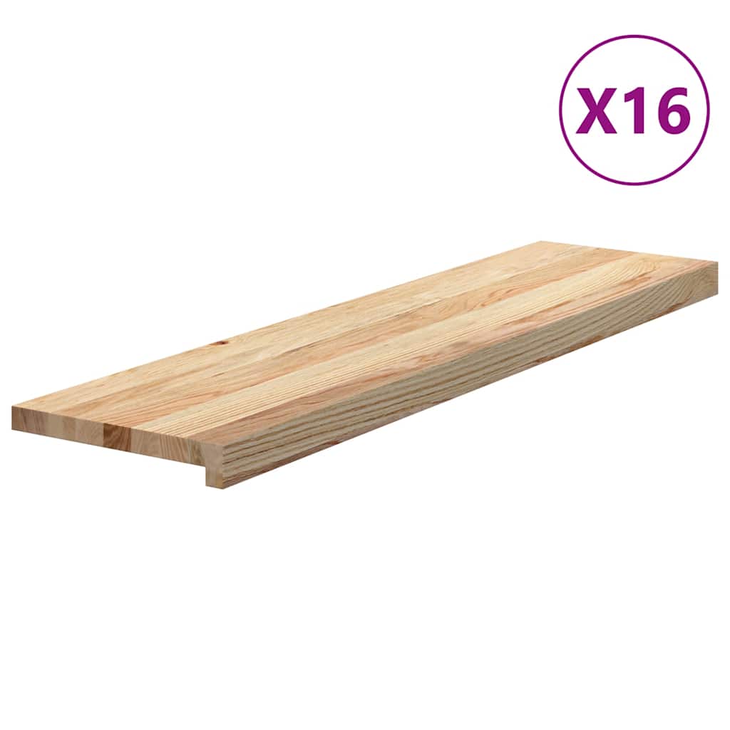 trappemåtter 16 stk ubehandlet 100x25x2 cm massivt egetræ