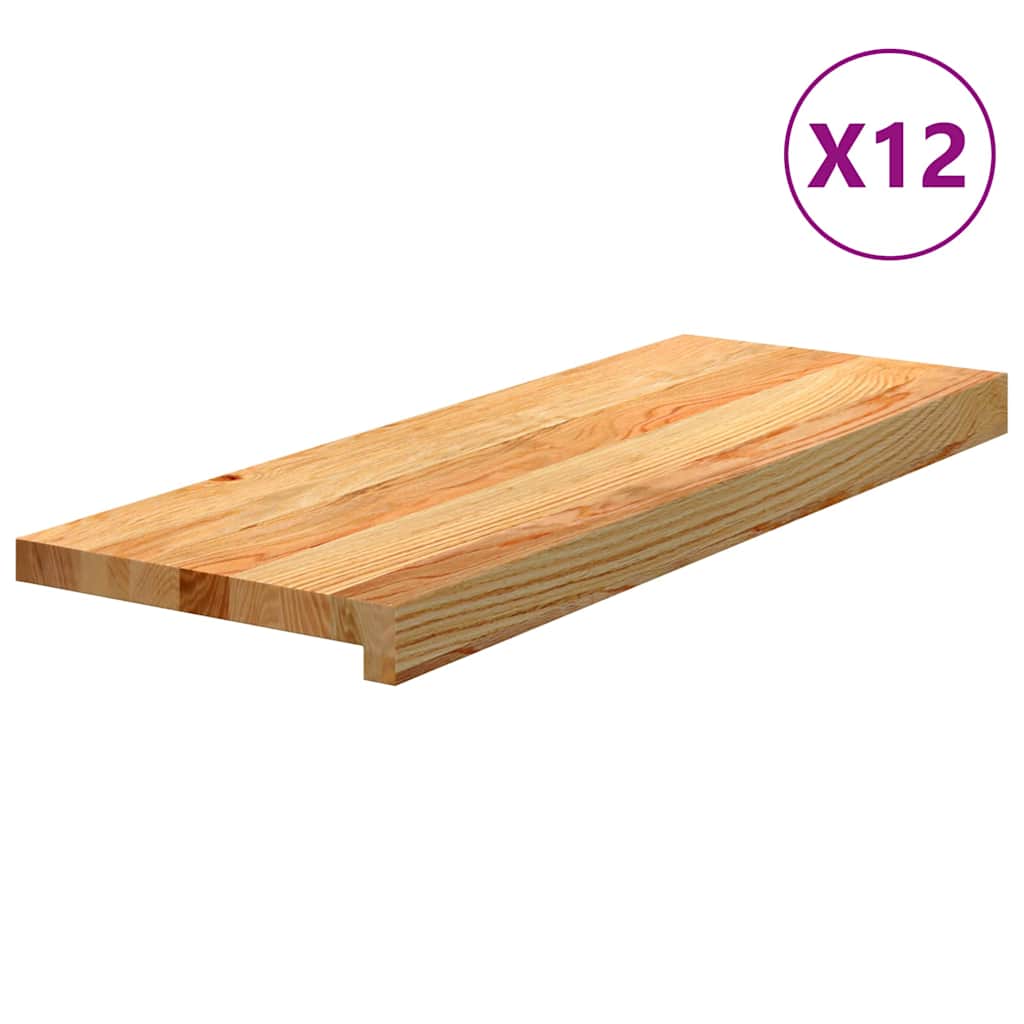 trappemåtter 12 stk lysebrun 70x25x2 cm massivt egetræ