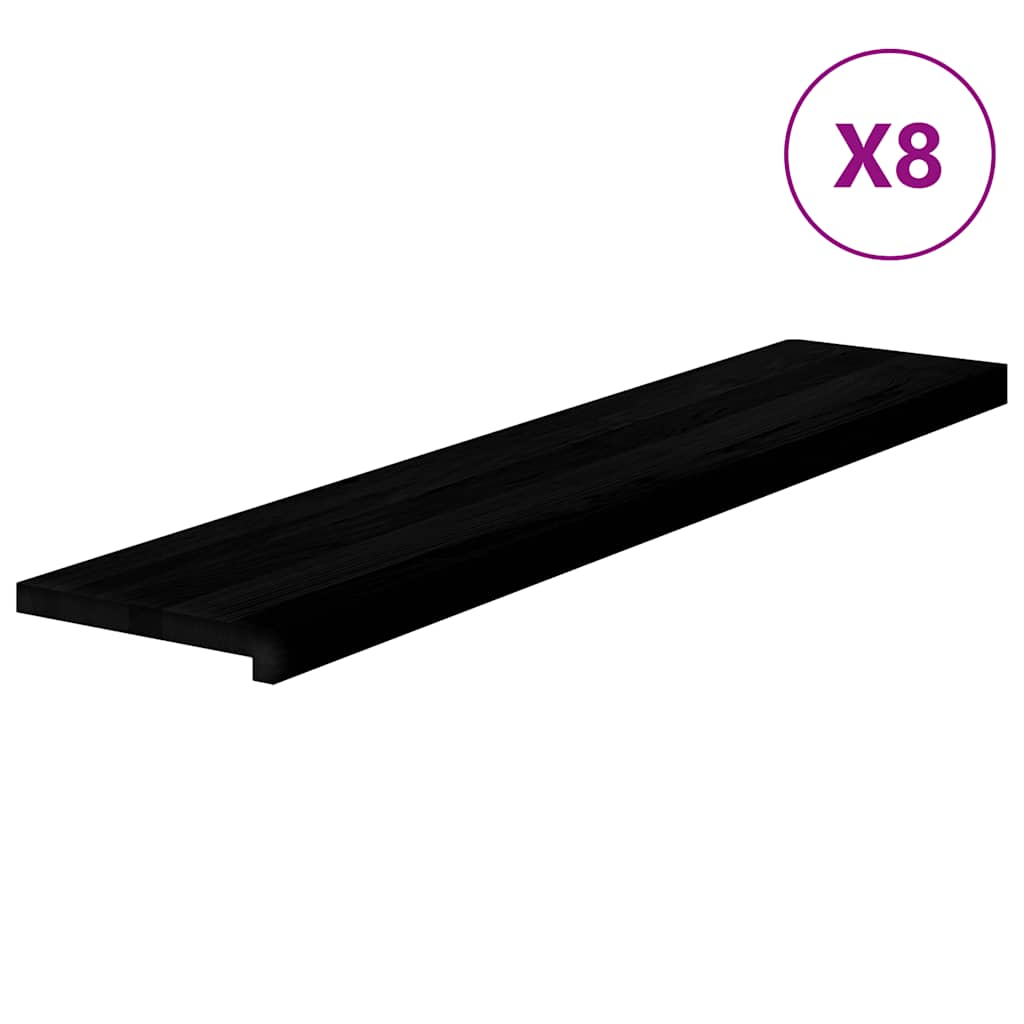 trappemåtter 8 stk. brunsort 120x25x2 cm massivt egetræ