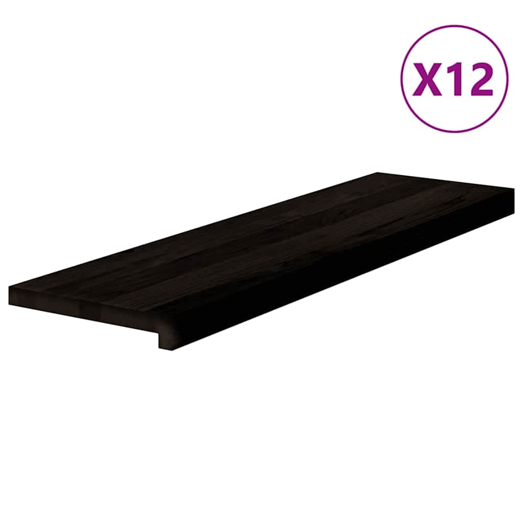 trappemåtter 12 stk. brunsort 90x30x2 cm massivt egetræ