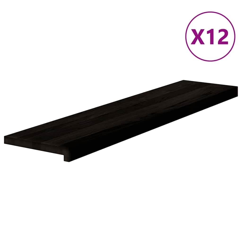 trappemåtter 12 stk. brunsort 110x30x2 cm massivt egetræ