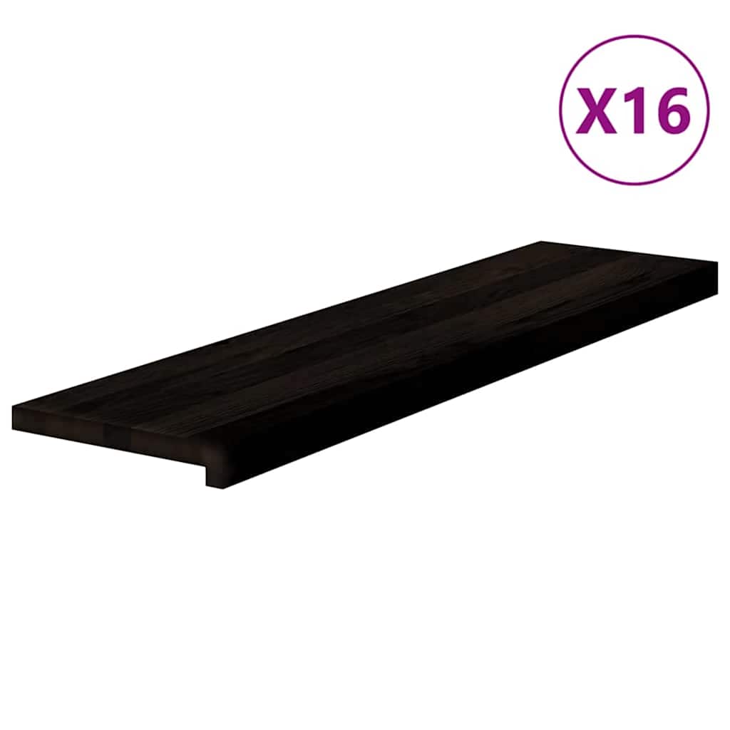 trappemåtter 16 stk. brunsort 100x25x2 cm massivt egetræ