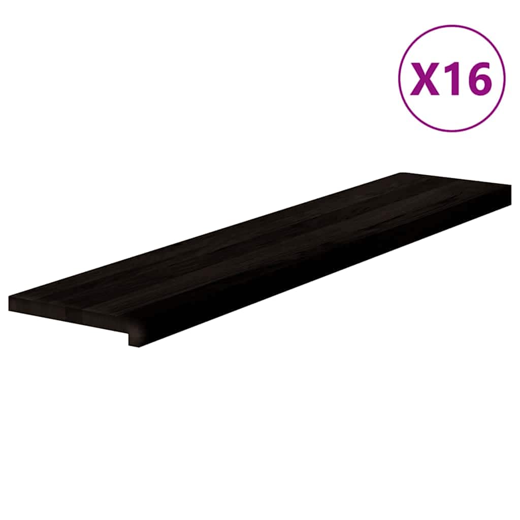 trappemåtter 16 stk. brunsort 120x30x2 cm massivt egetræ