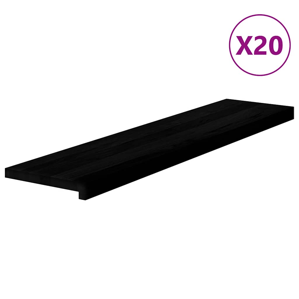 trappemåtter 20 stk brunsort 110x30x2 cm massivt egetræ
