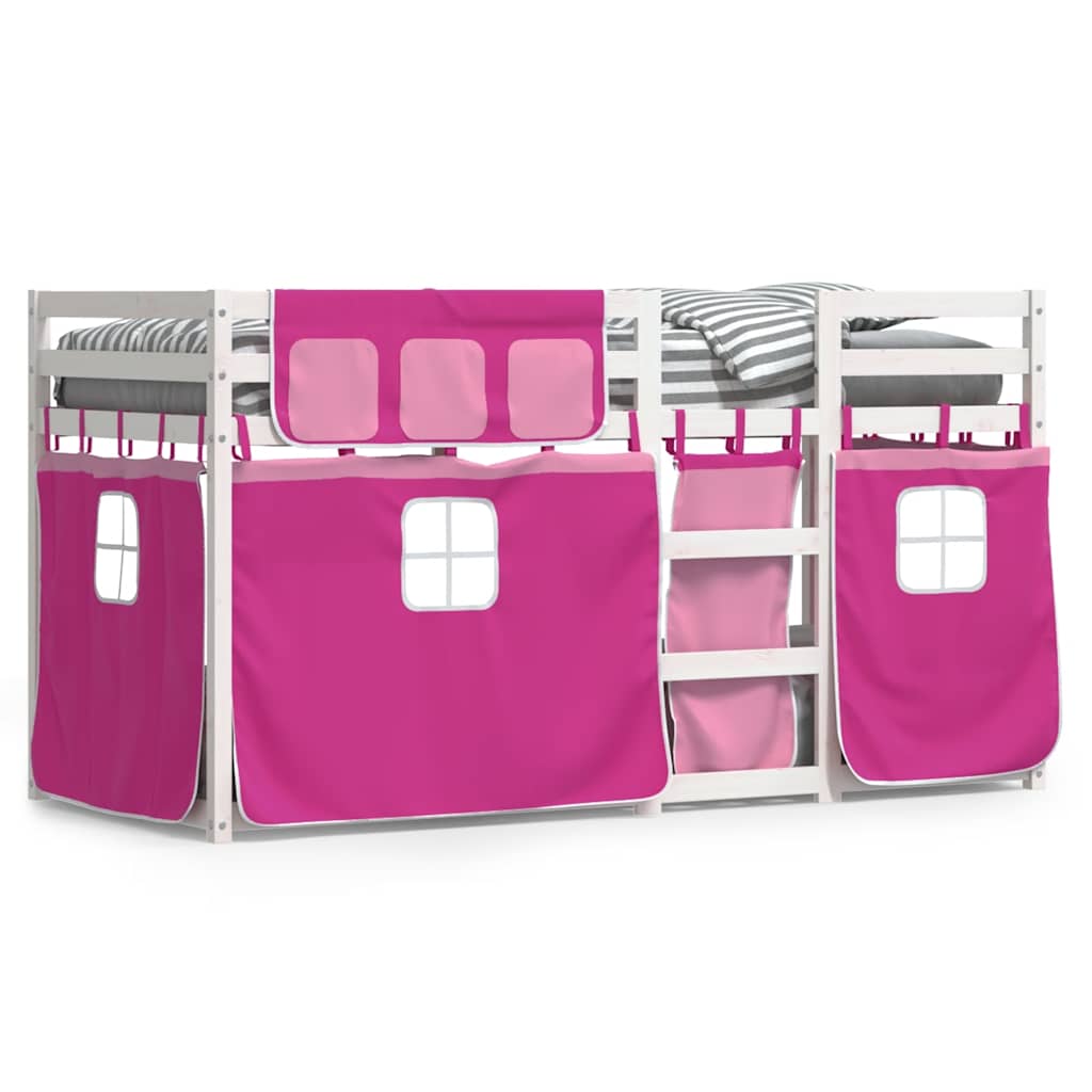 køjeseng med gardiner 90x200 cm massivt fyrretræ pink