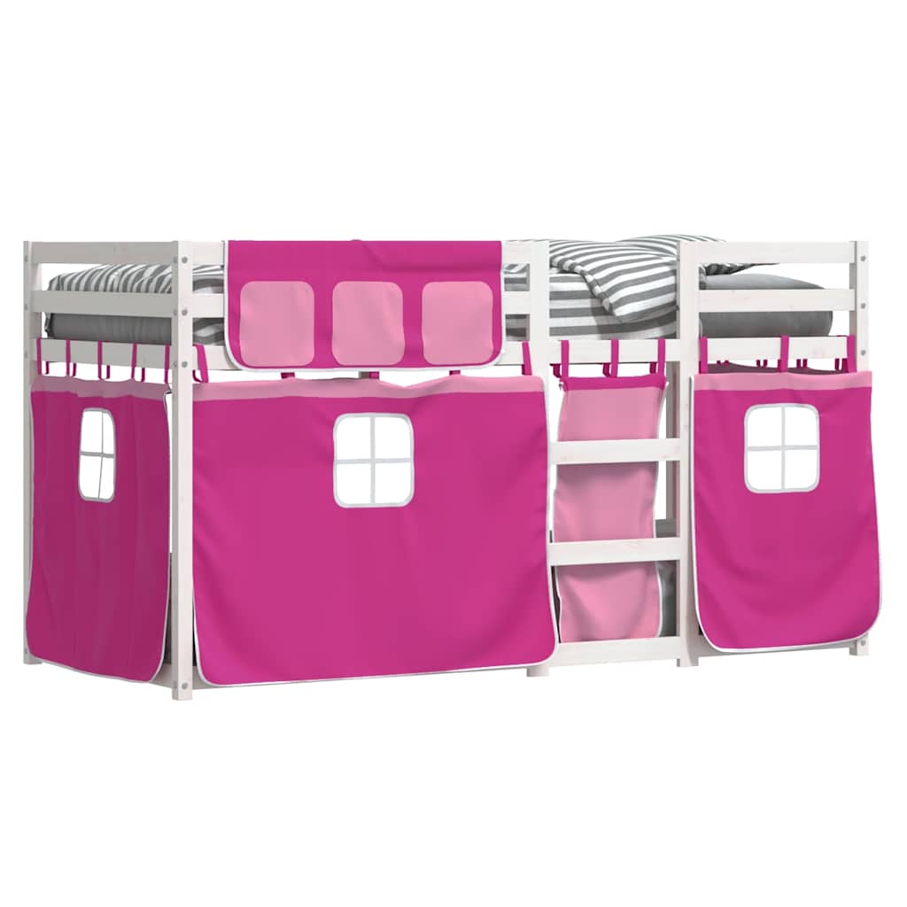 køjeseng med gardiner 90x200 cm massivt fyrretræ pink