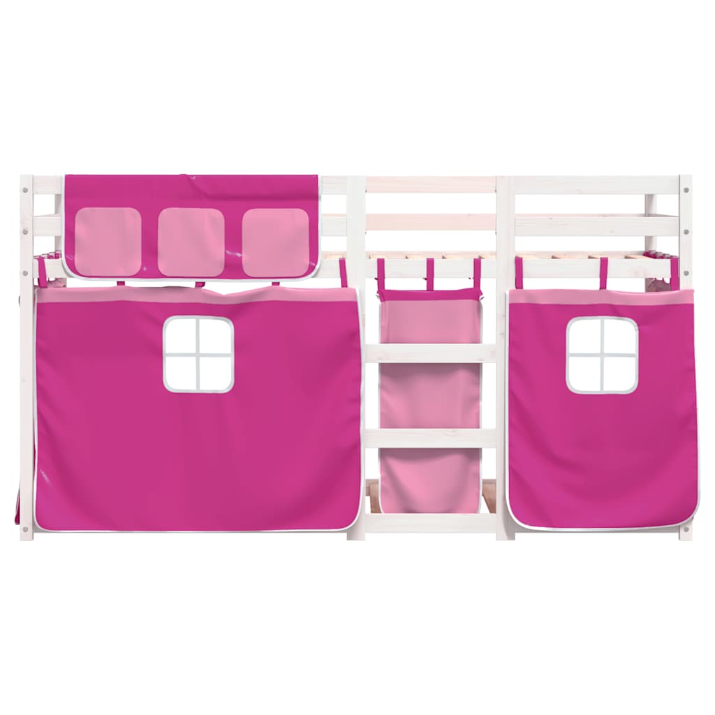 køjeseng med gardiner 90x200 cm massivt fyrretræ pink