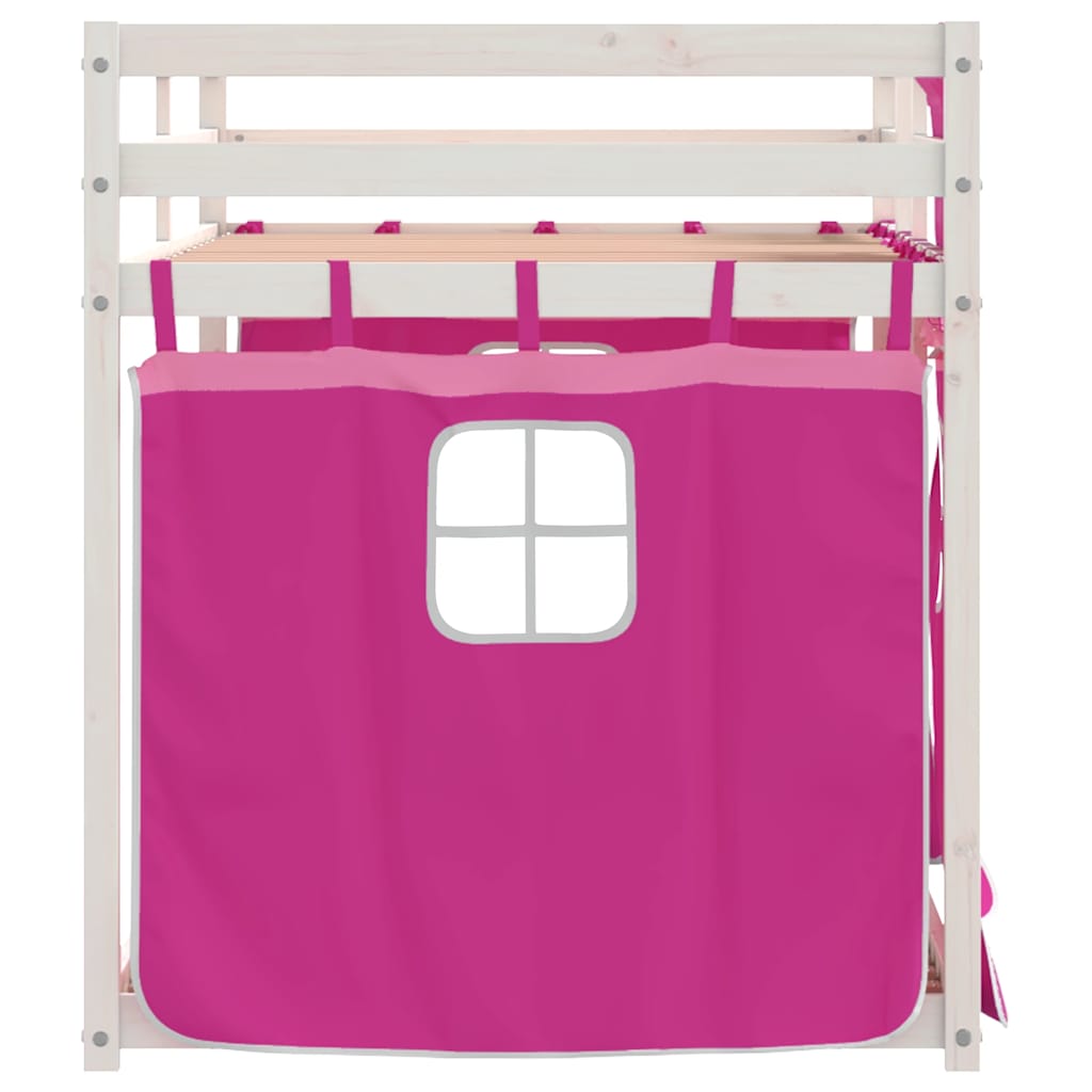 køjeseng med gardiner 90x200 cm massivt fyrretræ pink