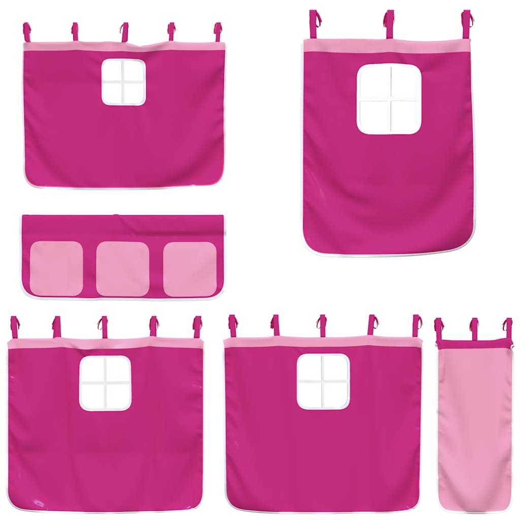 køjeseng med gardiner 90x200 cm massivt fyrretræ pink