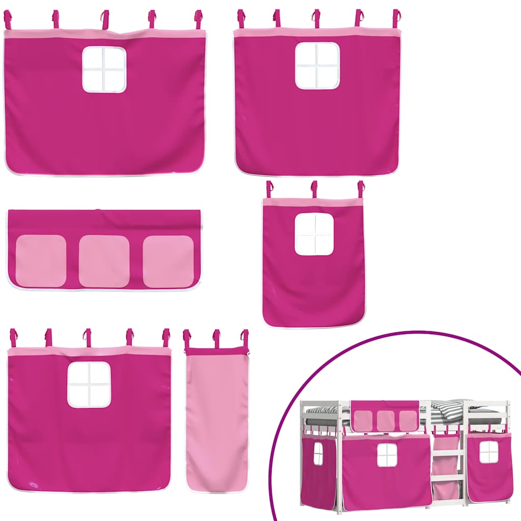 køjeseng med gardiner 90x200 cm massivt fyrretræ pink