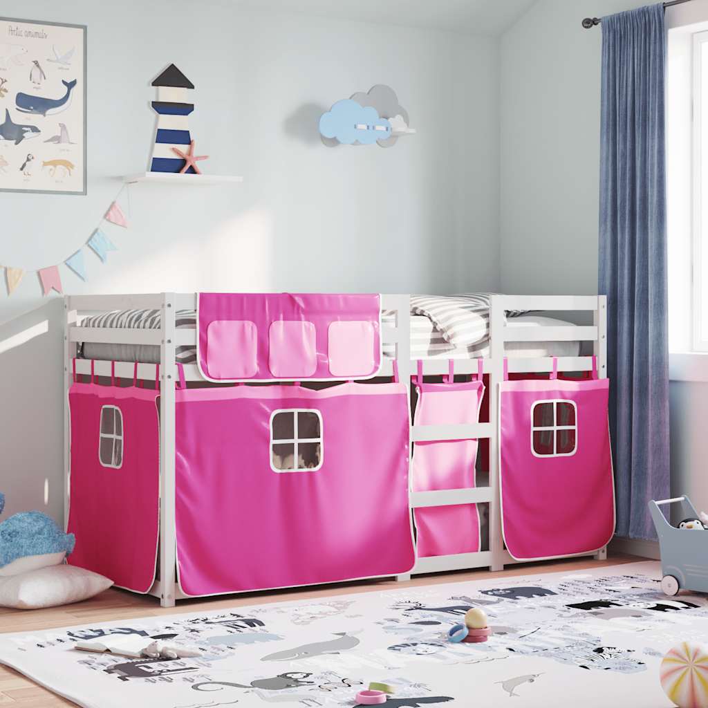 køjeseng med gardiner 90x200 cm massivt fyrretræ pink