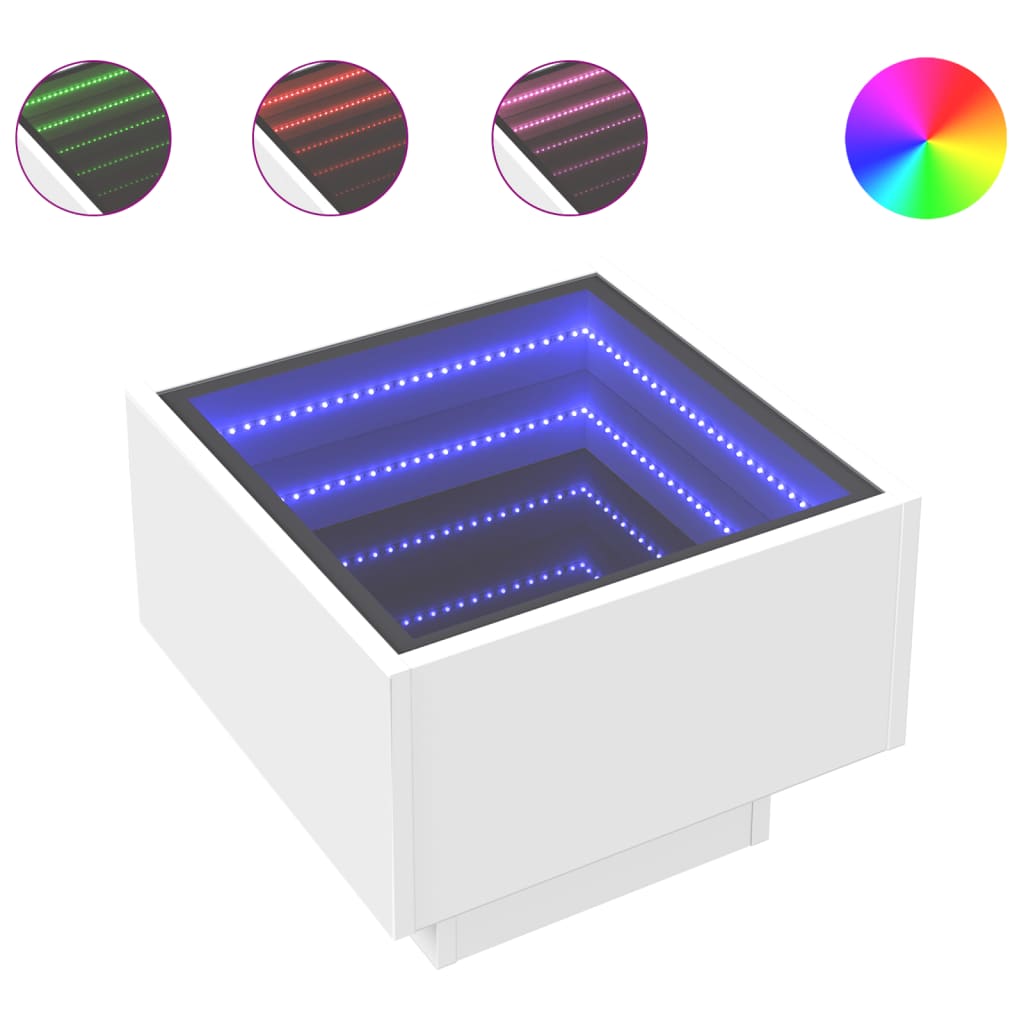 sengebord med Infinity LED-lys 40x40x30 cm hvid