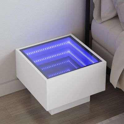 sengebord med Infinity LED-lys 40x40x30 cm hvid